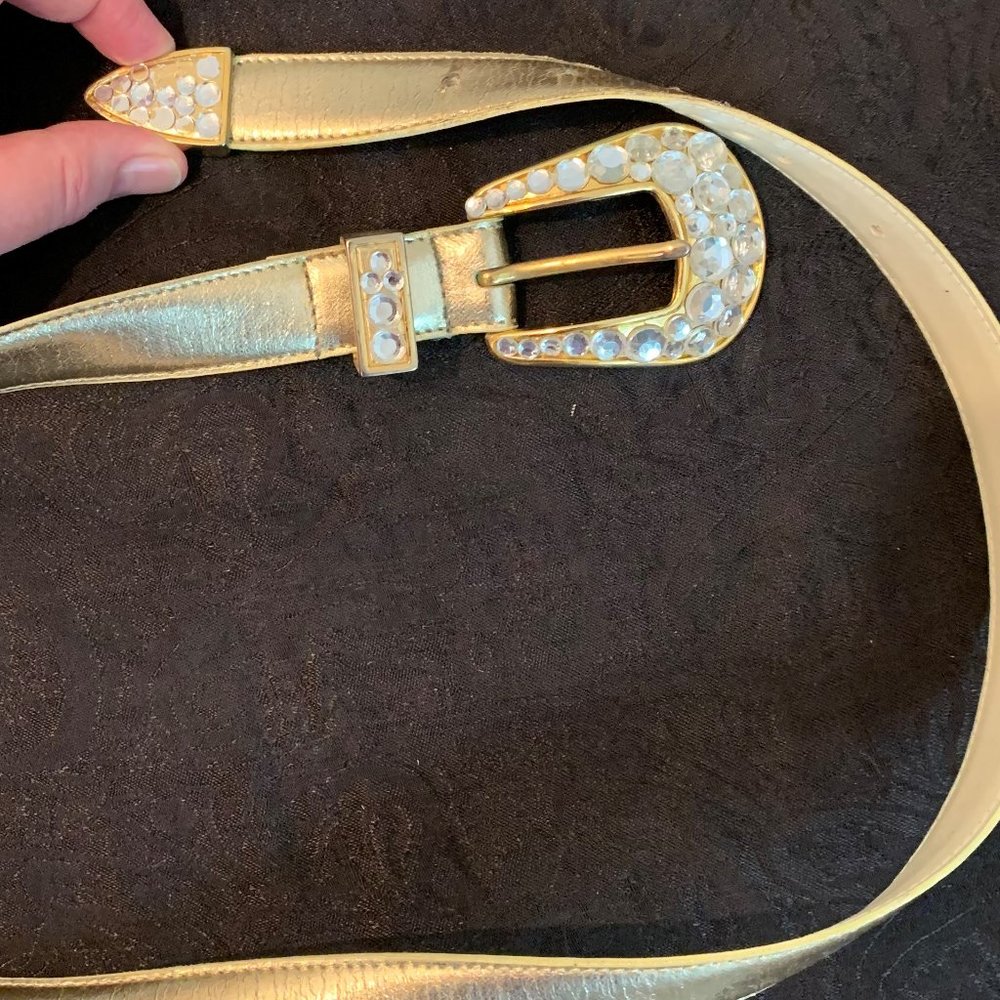 vintage gold belt with jewels faux leather